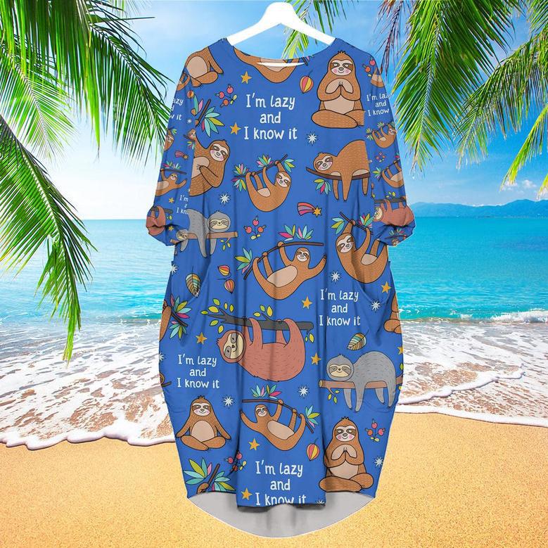 Funny Sloth I'm Lazy And I Know It Long Sleeve Midi Dress