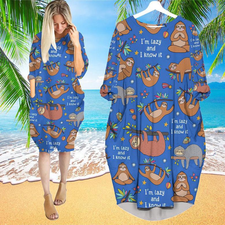 Funny Sloth I'm Lazy And I Know It Long Sleeve Midi Dress