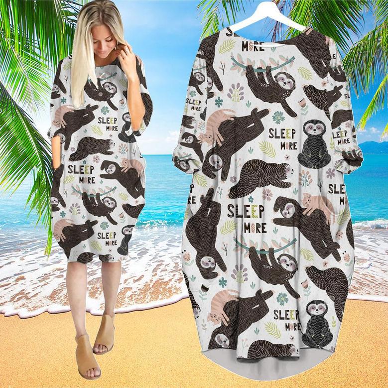 Funny Sloths Sleep More Long Sleeve Midi Dress