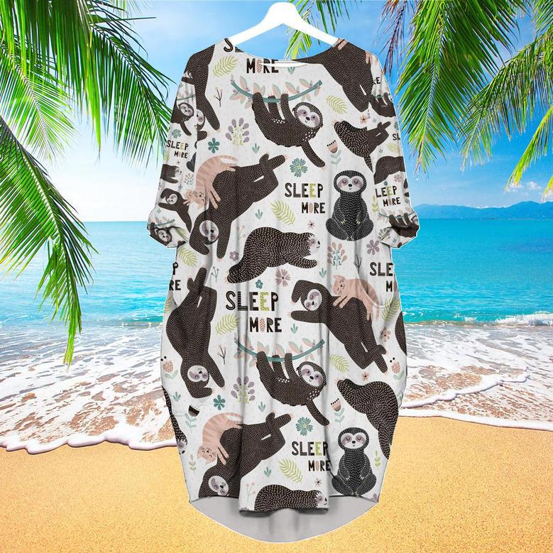 Funny Sloths Sleep More Long Sleeve Midi Dress