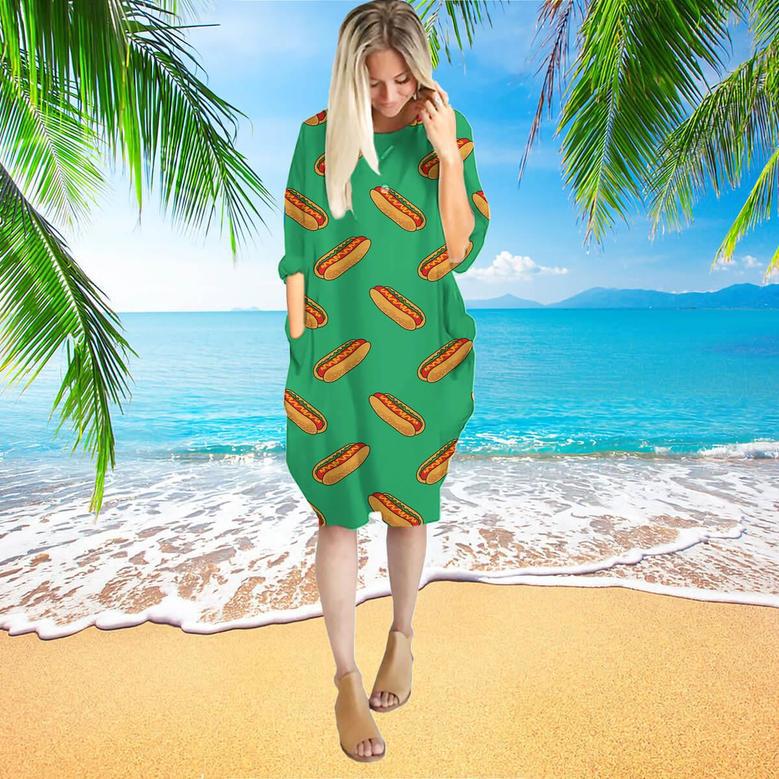 Green Hotdogs Long Sleeve Midi Dress