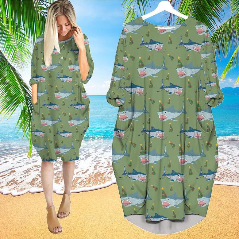 Green Shark Love Christmas In July Long Sleeve Midi Dress