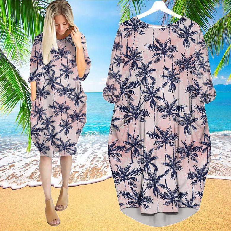 Grunge Palm Trees Tropical Long Sleeve Midi Dress