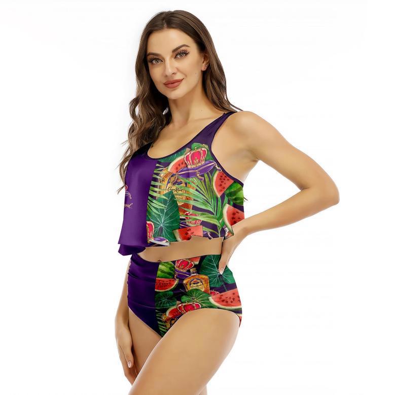 Half Side Crown Royal Watermelon Ruffled Vest Swimsuit