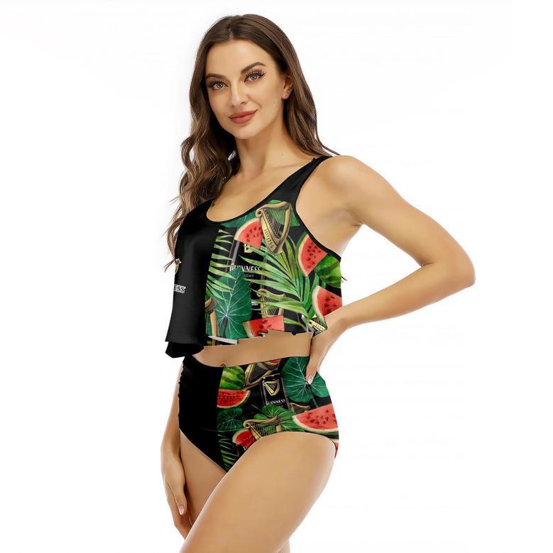 Half Side Guinness Watermelon Ruffled Vest Swimsuit