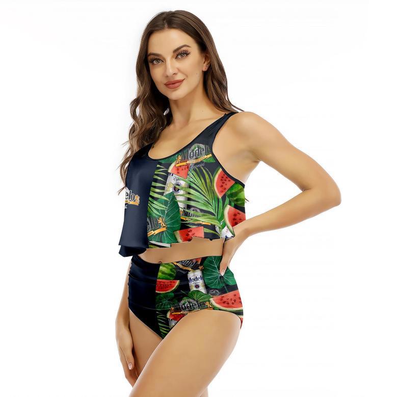 Half Side Modelo Watermelon Ruffled Vest Swimsuit