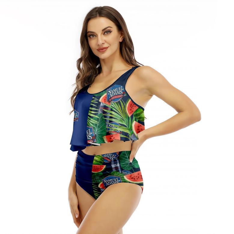 Half Side Samuel Adams Watermelon Ruffled Vest Swimsuit