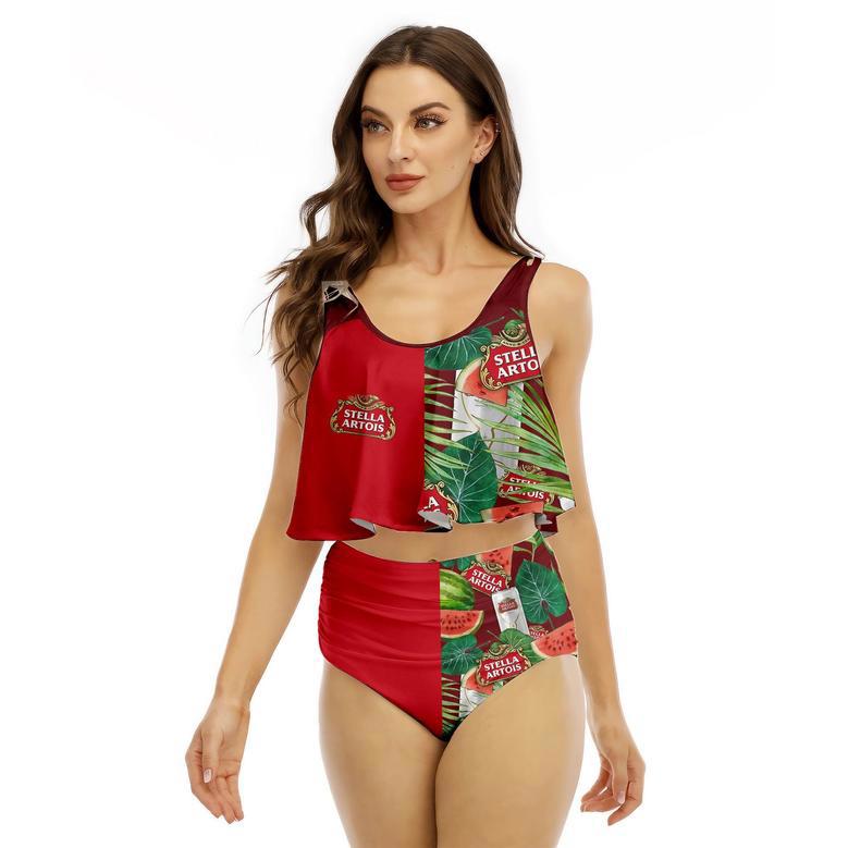 Half Side Stella Artois Watermelon Ruffled Vest Swimsuit