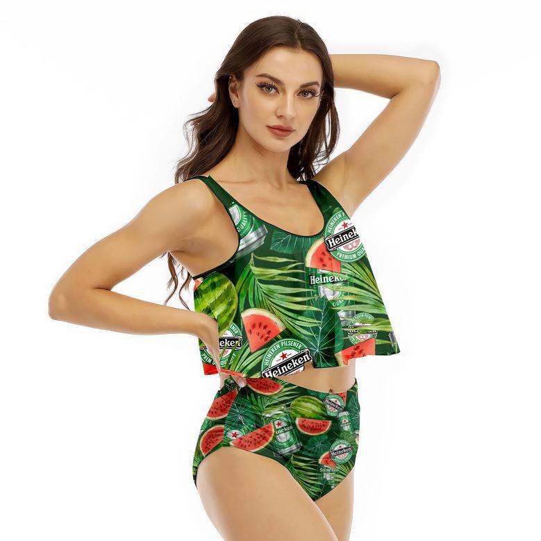 Heineken Watermelon Ruffled Vest Swimsuit