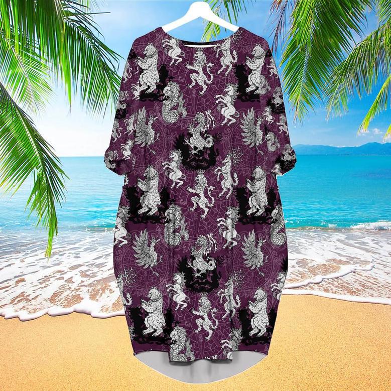 Heradlic Horse Lion And Eagle Aloha Long Sleeve Midi Dress