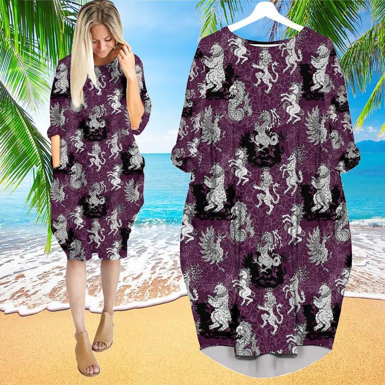 Heradlic Horse Lion And Eagle Aloha Long Sleeve Midi Dress