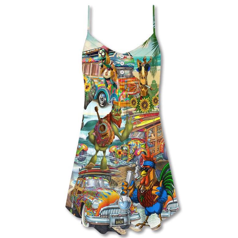 Hippie Funny Animals Happy Together Love Beach - V-Neck Sleeveless Cami Dress