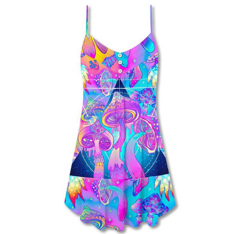 Hippie Mushroom Psychedelic Tapestry Mushroom Trippy Hippie Magical Eye - V-Neck Sleeveless Cami Dress