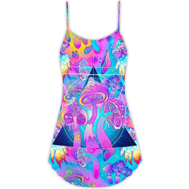 Hippie Mushroom Psychedelic Tapestry Mushroom Trippy Hippie Magical Eye - V-Neck Sleeveless Cami Dress