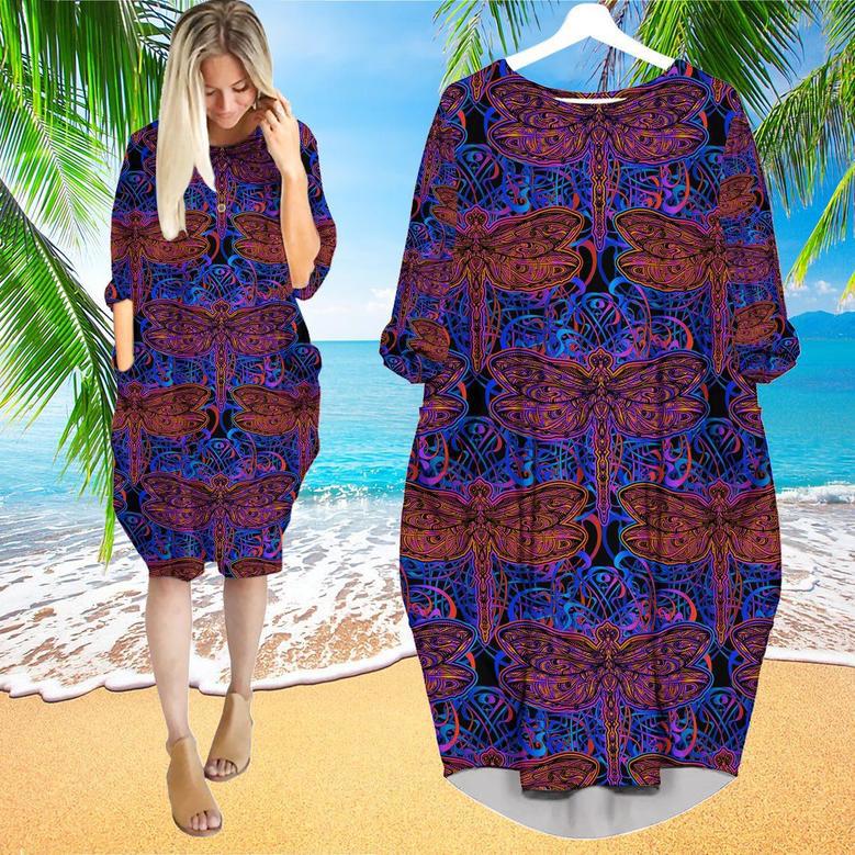 Indian Mandala Dragonfly Long Sleeve Midi Dress