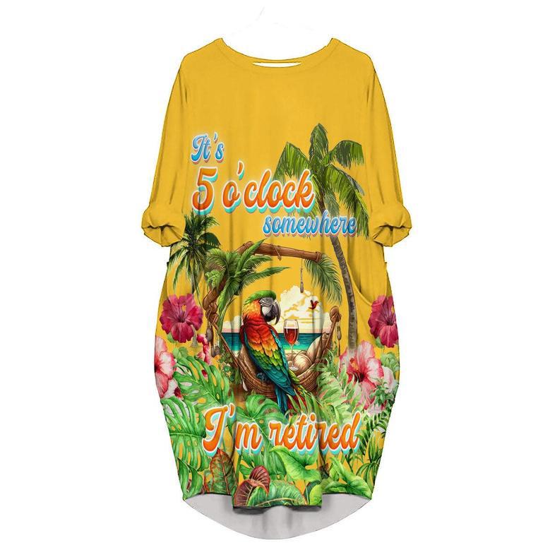 It's 5 O'clock Somewhere I'm Retired Parrot Yellow Long Sleeve Midi Dress