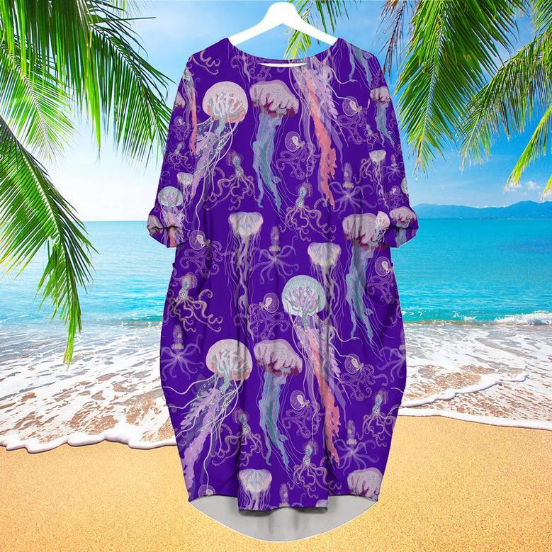 Jellyfish Squid Swimming Undersea Long Sleeve Midi Dress