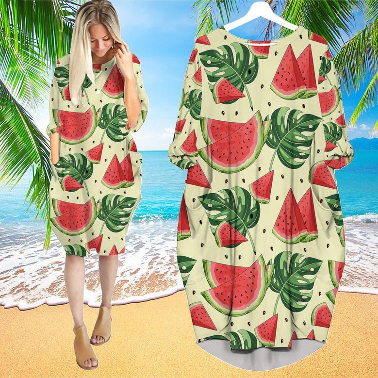 Juicy Watermelon Tropical Long Sleeve Midi Dress