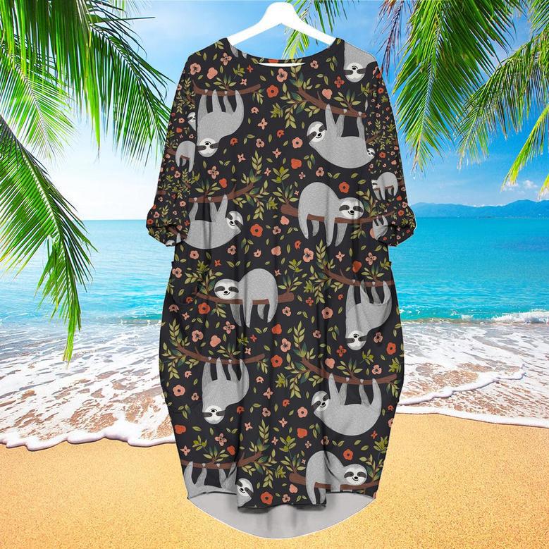 Lazy Sloth Sleeping On Tree Long Sleeve Midi Dress