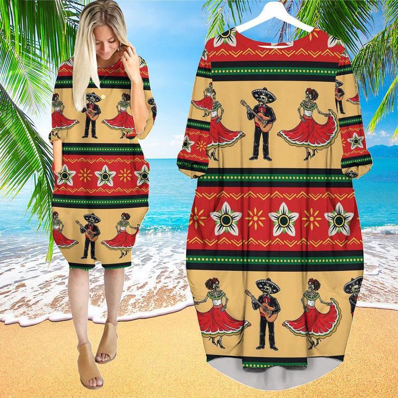 Let's Fiesta Skeleton Mexican Long Sleeve Midi Dress