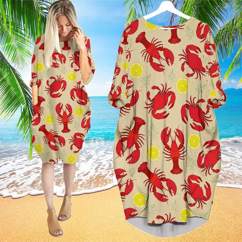 Lobster Crab And Lemon Pattern Long Sleeve Midi Dress