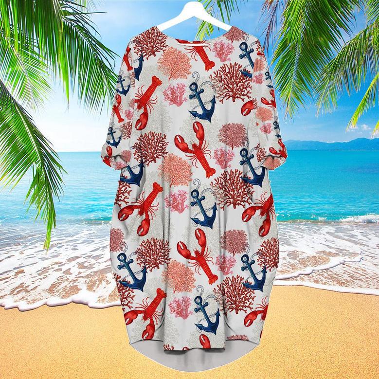 Lobster Tropical Long Sleeve Midi Dress