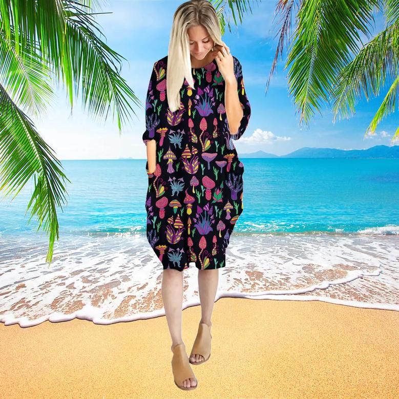 Magic Psychedelic Mushroom Long Sleeve Midi Dress