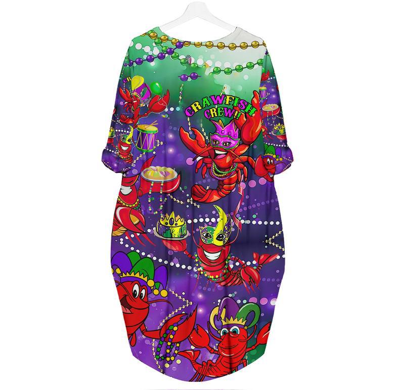 Mardi Gras Crawfish Crew Aloha Long Sleeve Midi Dress