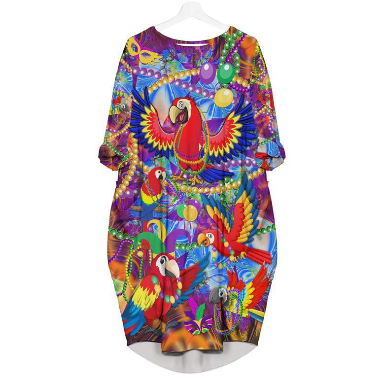 Mardi Gras Parrot Long Sleeve Midi Dress