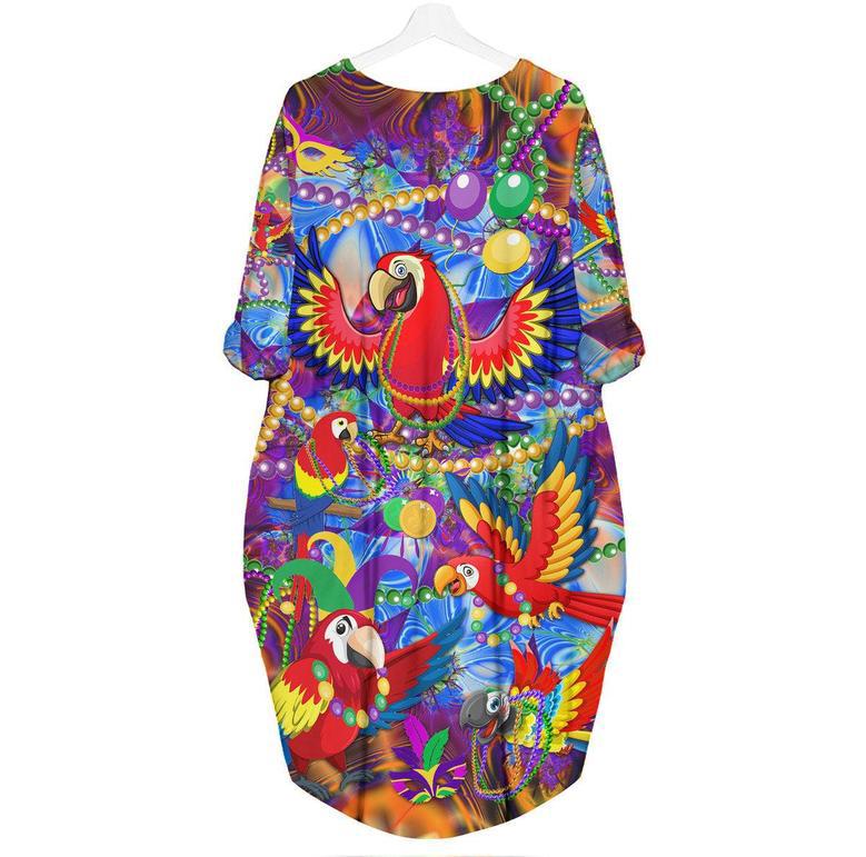 Mardi Gras Parrot Long Sleeve Midi Dress