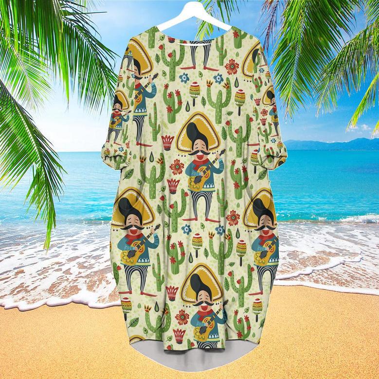 Mexican Happy Man In Cinco De Mayo Latin Party Long Sleeve Midi Dress