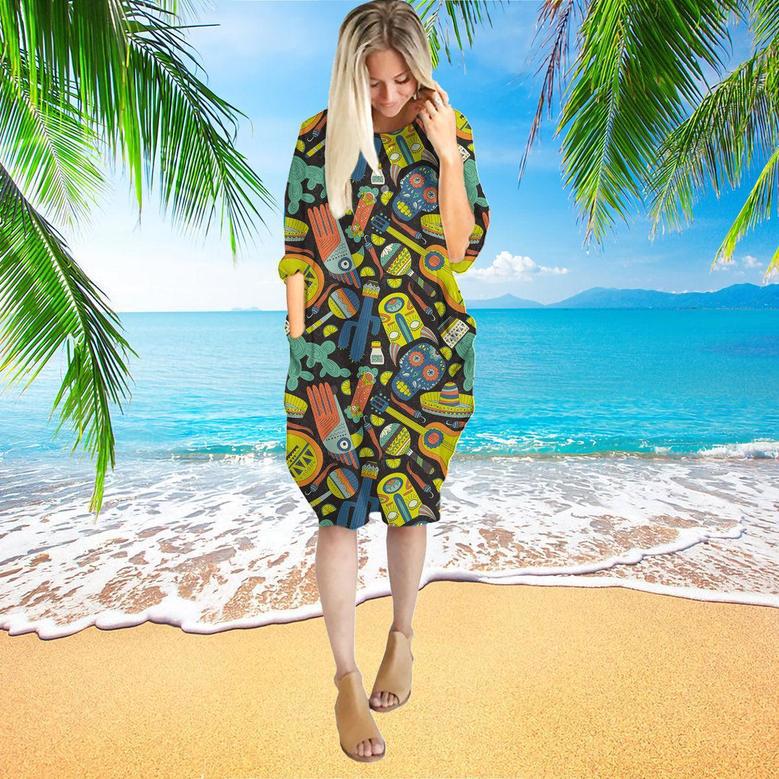 Mexican Music Life Colorful Long Sleeve Midi Dress