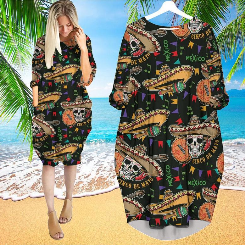 Mexican Skull Cinco De Mayo Long Sleeve Midi Dress