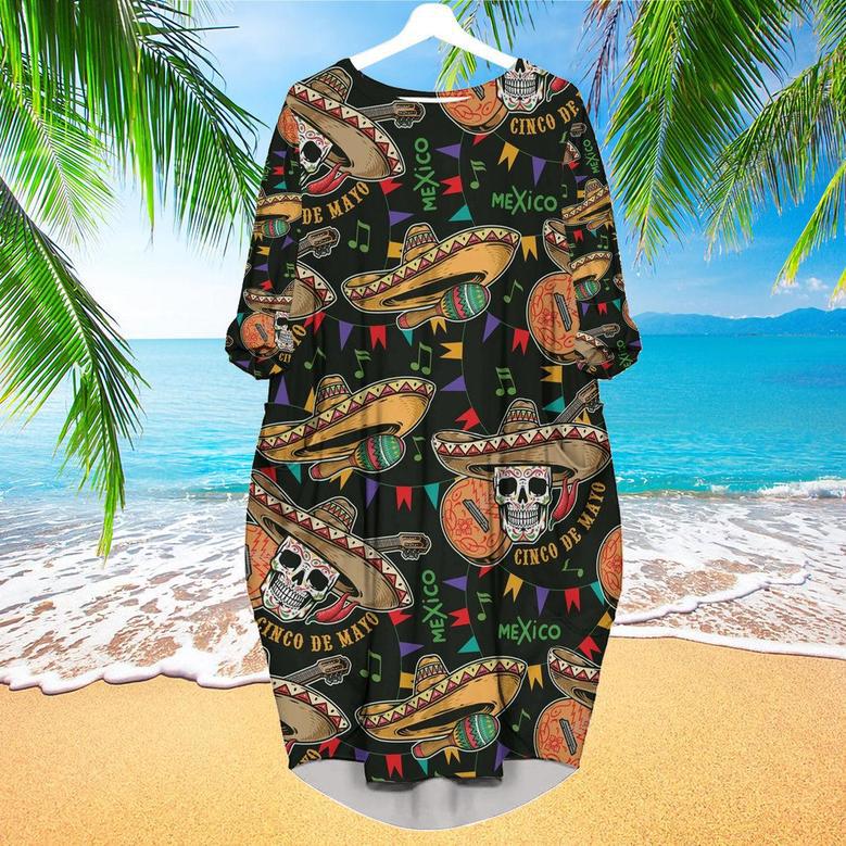 Mexican Skull Cinco De Mayo Long Sleeve Midi Dress