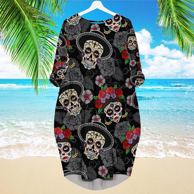 Mexican Skull Day Of The Dead Long Sleeve Midi Dress