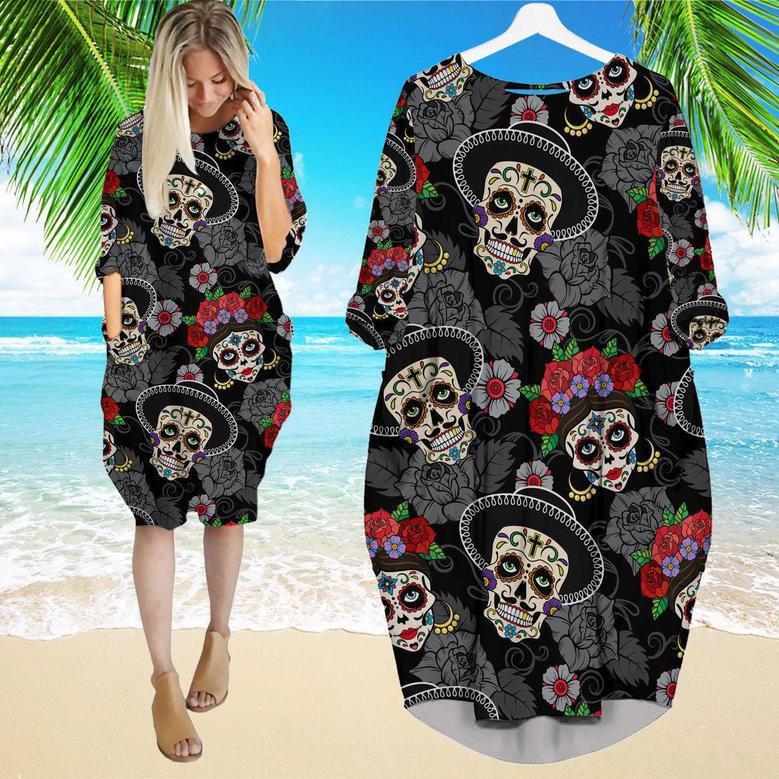 Mexican Skull Day Of The Dead Long Sleeve Midi Dress