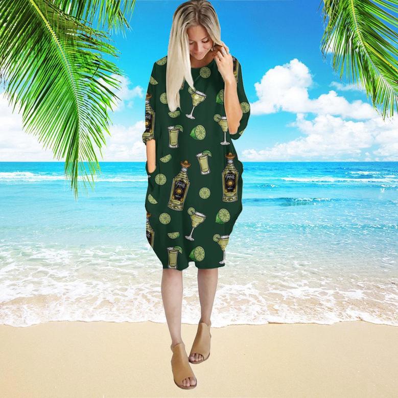 Mexico Tequila Bottle Long Sleeve Midi Dress