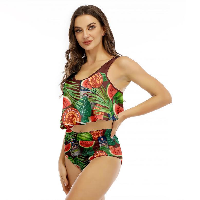 New Belgium Watermelon Ruffled Vest Swimsuit