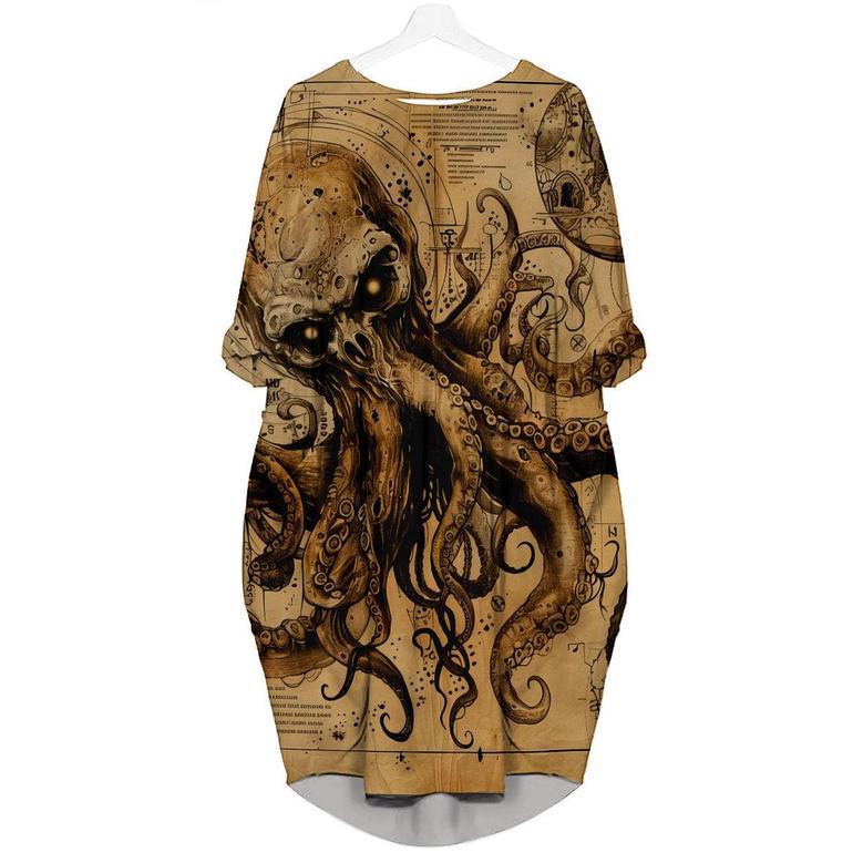 Octopus Brown Long Sleeve Midi Dress