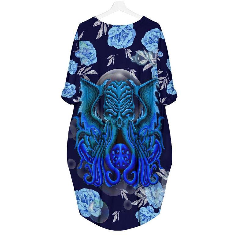 Octopus Navy Blue Long Sleeve Midi Dress