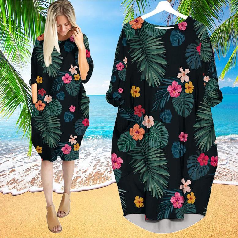 Palm Tree Tropical Long Sleeve Midi Dress