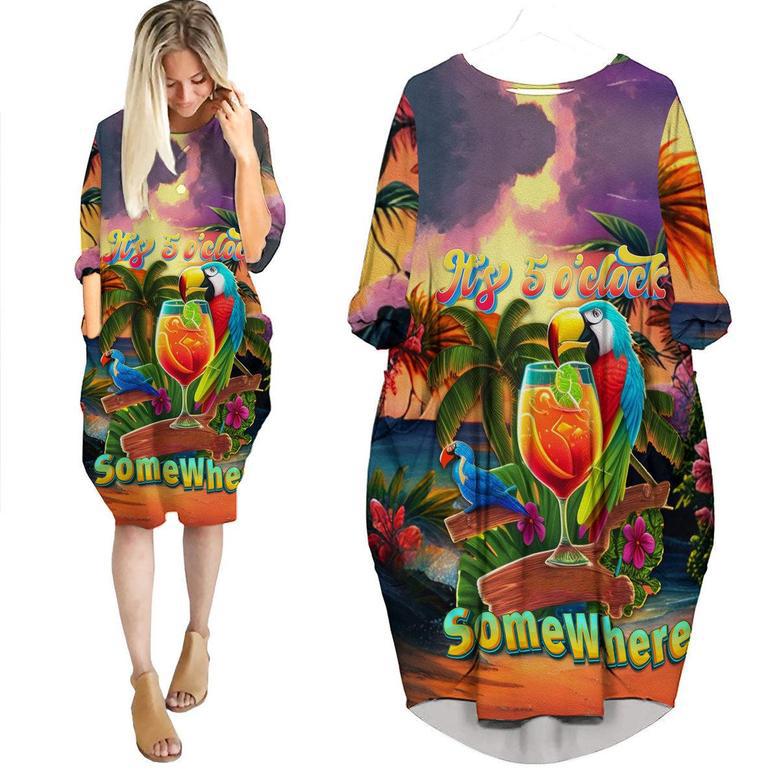 Parrot It's Five O'clock Somewhere Cocktail Tropical Long Sleeve Midi Dress