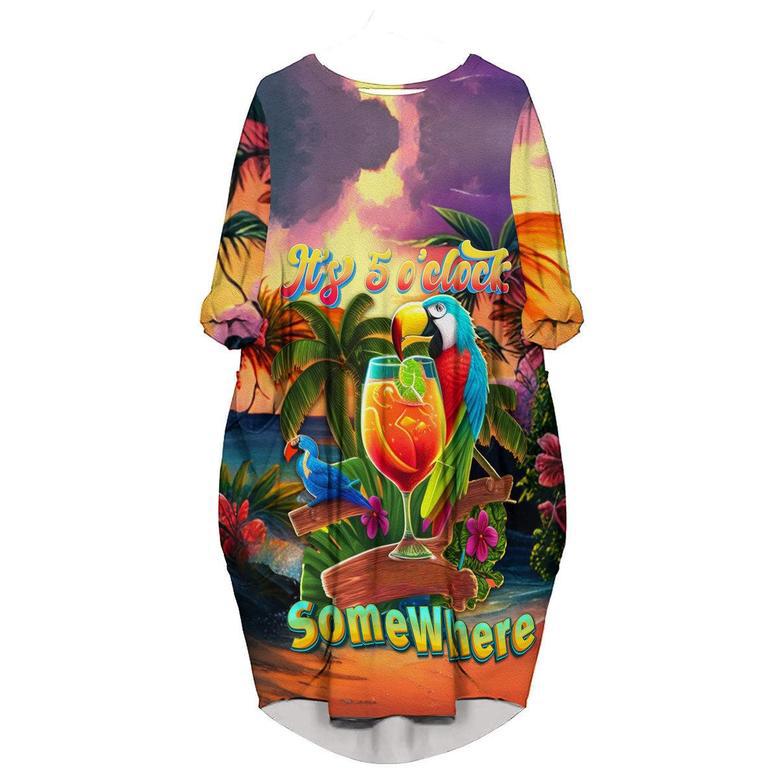 Parrot It's Five O'clock Somewhere Cocktail Tropical Long Sleeve Midi Dress