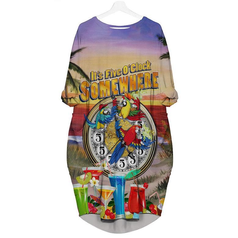 Parrot Tropical It's 5 O'clock Somewhere Long Sleeve Midi Dress