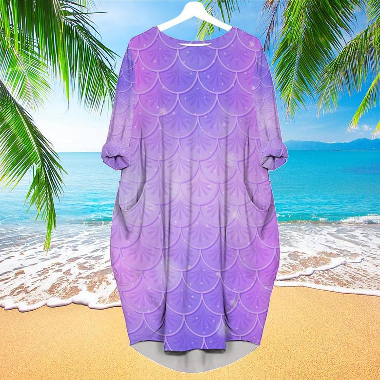 Pastel Violet Mermaid Scale Long Sleeve Midi Dress