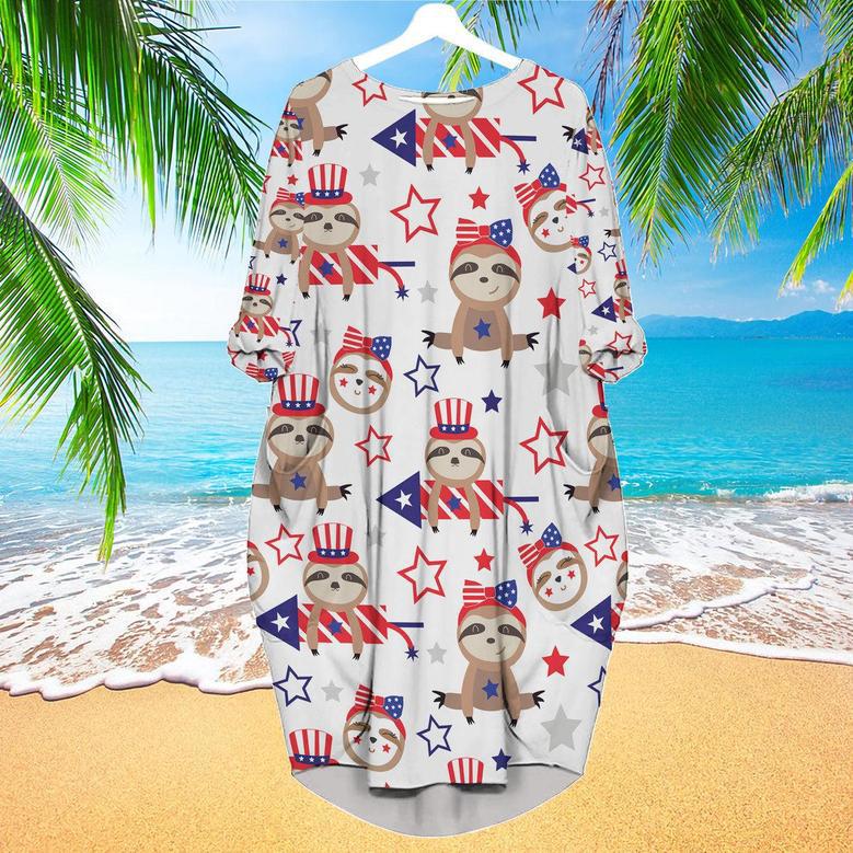 Patriotic Sloth Bears Of July Long Sleeve Midi Dress