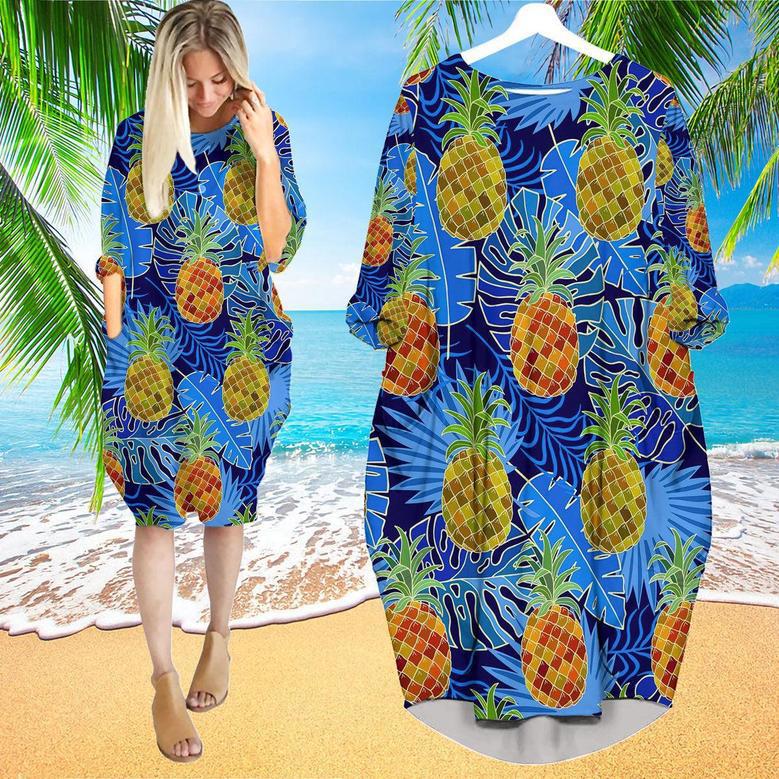 Pineapple Tropical Long Sleeve Midi Dress