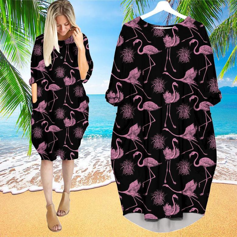 Pink Flamingo Black Long Sleeve Midi Dress