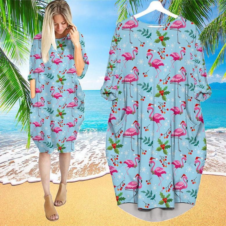 Pink Flamingo Merry Christmas Long Sleeve Midi Dress