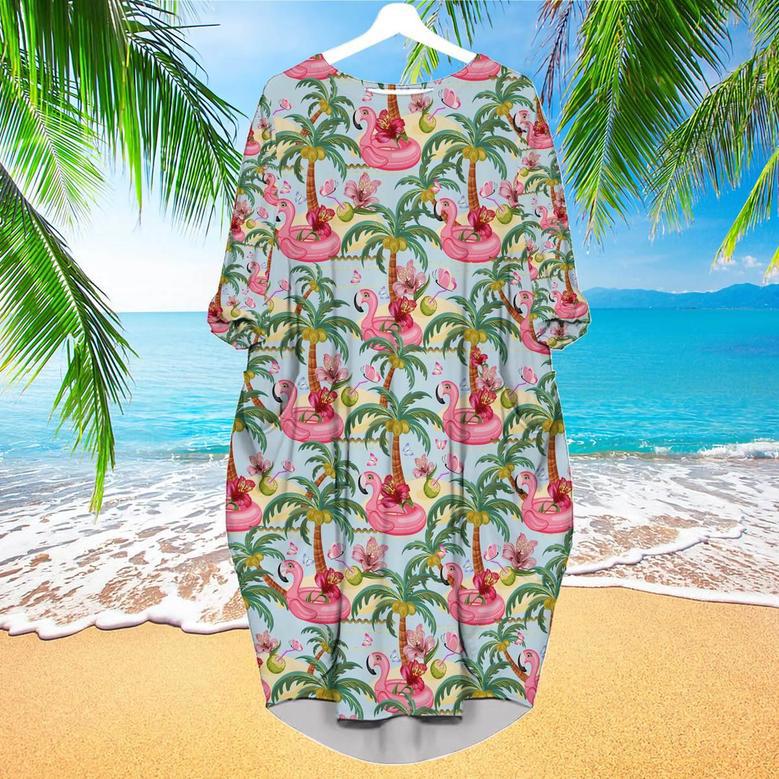 Pink Flamingos Summer Tropical Long Sleeve Midi Dress